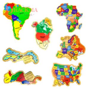 Kit Quebra-cabeça Mapa África, E.U.A, América do Sul e Norte, Central Ístmico e Insular, Europa