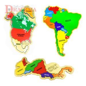 Kit Quebra-cabeça Mapa América do Norte, América do Sul e América Central Ístmico
