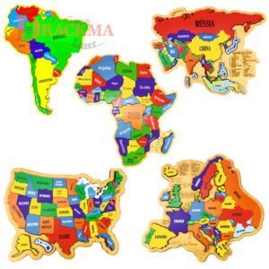 Quebra-Cabeça Mapa da África, Ásia, América do Sul, Estados Unidos e Europa