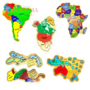 Kit Quebra-cabeça Mapa África, Oceania, América do Sul e Norte, Central Ístmico e Insular