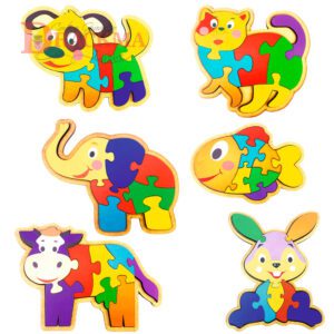 Quebra Cabeça Cachorro, Gato, Elefante, Peixe, Vaca e Coelho