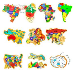 Kit Quebra-cabeça Mapa África, Oceania, Brasil, América do Sul e Norte, Central Ístmico e Insular, Europa, Ásia, EUA e Antártida