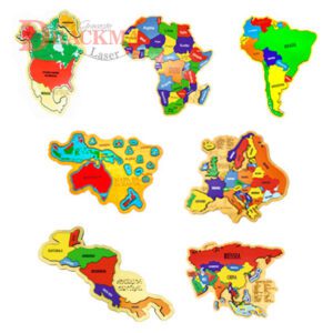 Kit Quebra-cabeça Mapa África, Oceania, América do Sul e Norte, Central Ístmico, Europa e Ásia