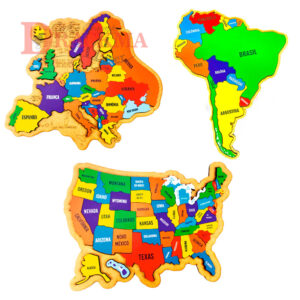 Kit Quebra-cabeça Mapas EUA EUROPA AMÉRICA DO SUL