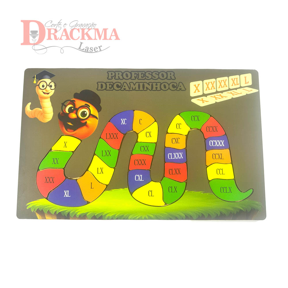 Jogo Educativo DecaMinhoca em MDF 3mm – Números Romanos de 10 em 10 até 260 ou X a CCLX