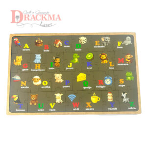 Quebra-Cabeça Alfabeto Infantil em MDF 3mm A-Z com Figuras – Jogo Montessoriano Pedagógico Educativo