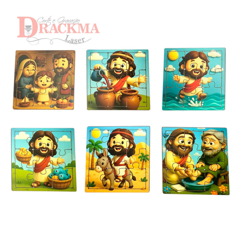 Kit Quebra-Cabeça Bíblico Infantil Educativo Montessoriano 6 Jogos com Figuras Modernas