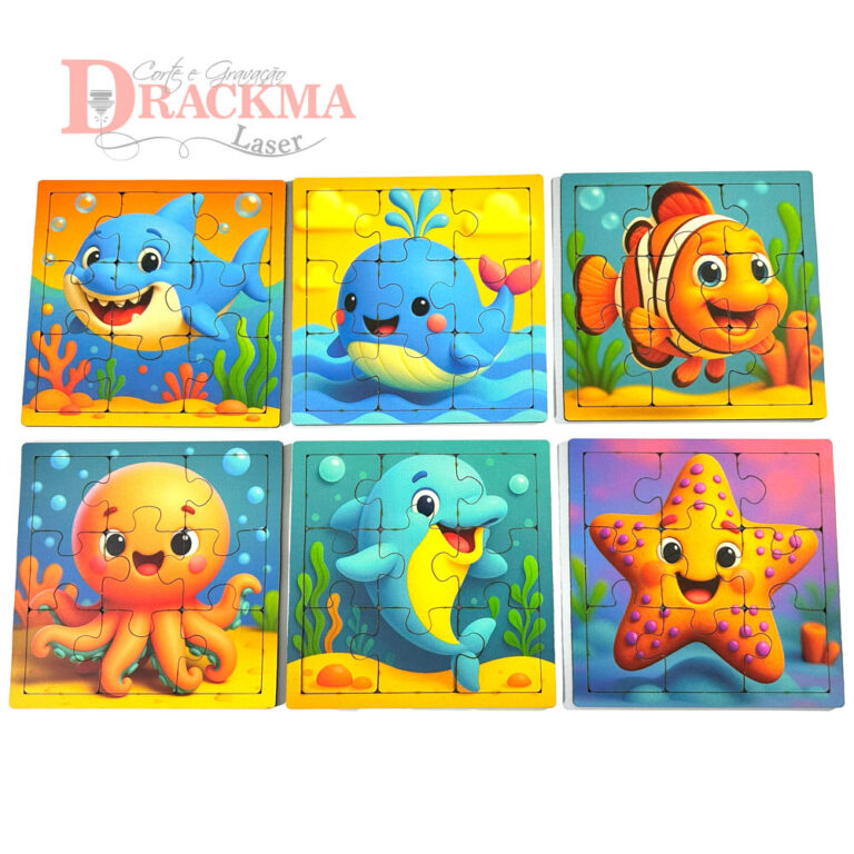 Kit Quebra-Cabeça Fundo do Mar Infantil Educativo Montessoriano 6 Jogos com Figuras Modernas