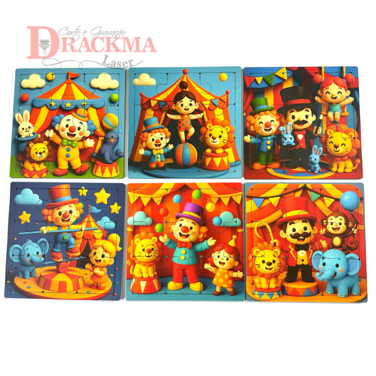 Kit Quebra-Cabeça Circo Infantil Educativo Montessoriano 6 Jogos com Figuras Modernas
