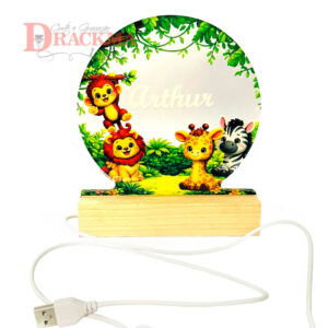 Luminária Painel Safari Baby em Acrílico Base LED Madeira Persolnalizado